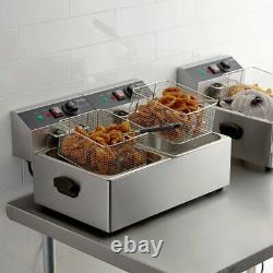 20 Lb Dual Tank Electric Countertop Fryer Stainless Steel 110 Volts 3300 Watts