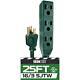 25 Ft Extension Cord with 3 Electrical Power Outlets Durable Green