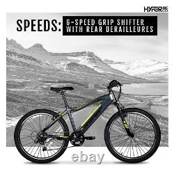 Electric Pedal Assist Mountain Bike 26In MTB 36 Volt Black Hyper Bicycles E-Ride