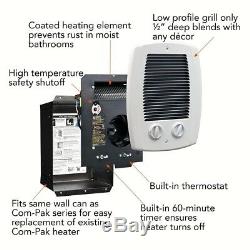 In Wall Fan Forced Bath Heater 1,000-Watt 120/240-Volt Bathroom Timer White