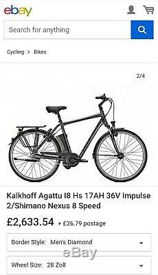 Kalkhoff agattu Electric Bike Barely Used. 612 Watt 36 volt 17AH 100% Battery