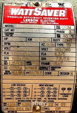 Leeson Watt Saver Electric Motor 5hp 208-230/460 volt 3 Ph 1755 rpm C184T17DB44C