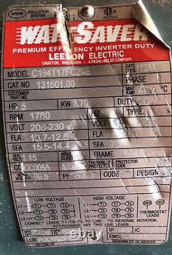 Leeson Watt Saver Electric Motor 5hp 208-230/460 volt 3 Ph 1760 rpm C184T17FC29E