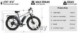 Suburban 1500W(Peak) 26 Fat Tire Electric Bicycle 25MPH Mountain Ebike f. Adult