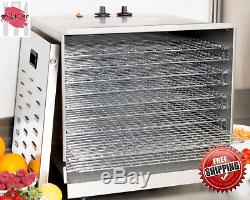 Ten Rack Stainless Steel Food Dehydrator with Removable Door 1000 Watts 120 Volt